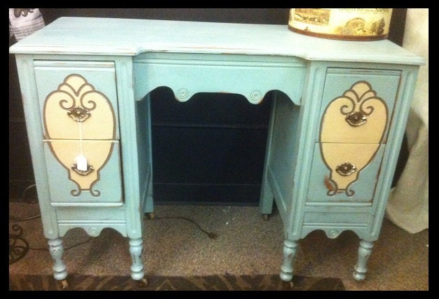 Beautiful Vintage Vanity  with a light turqoise finish