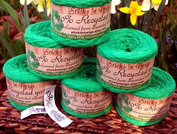 RECYCLED YARN - Shamrock Green - 100 percent cotton - sport weight
