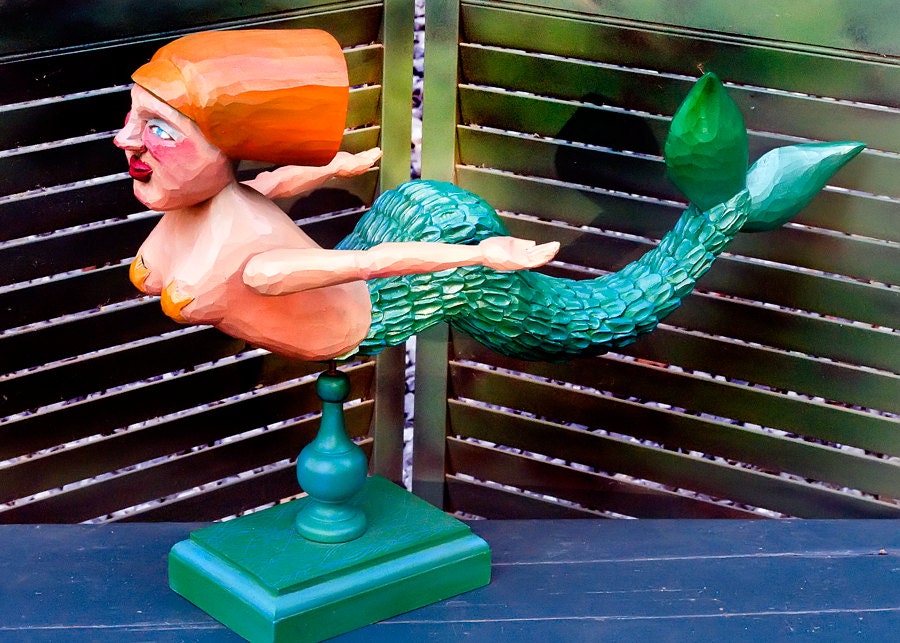 Myrt the Mermaid, Whimsical, Folk Art Wood Sculpture