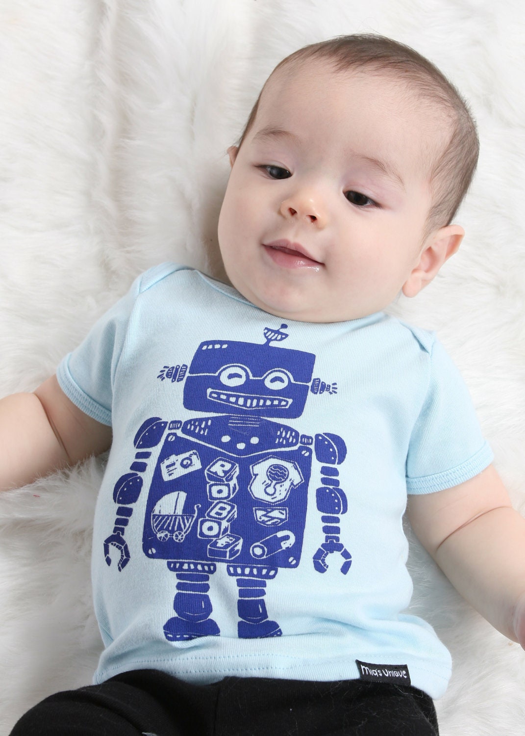 Robot on Light Blue American Apparel Lap T Shirt