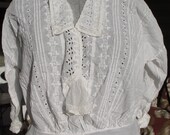 Amazing Vintage Antique Victorian High Neck Blouse with eyelet lace and net