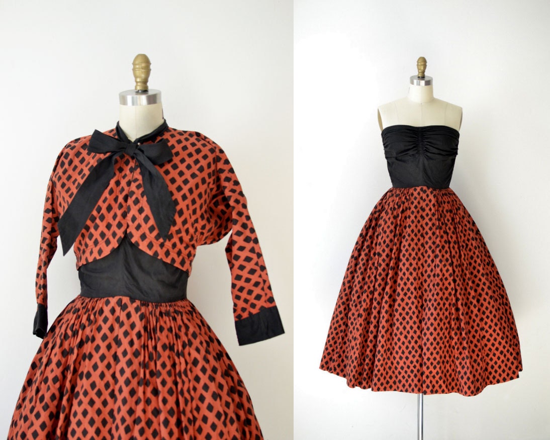 1950s Dress / 50s Strapless Cotton Dress