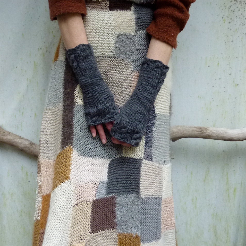 Jeweler Warmers, choose your color, hand knitted merino wool fingerless gloves with cable details, READY TO SHIP
