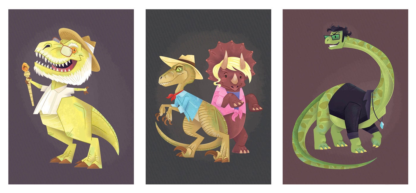 Jurassic Park Dinosaur Style 5x7 print set
