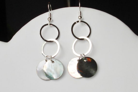 Grey Shell Dangle Earrings, Silver Earrings