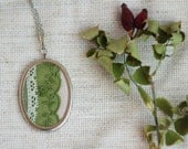 Textile necklace with green lace in vintage style - gift for her