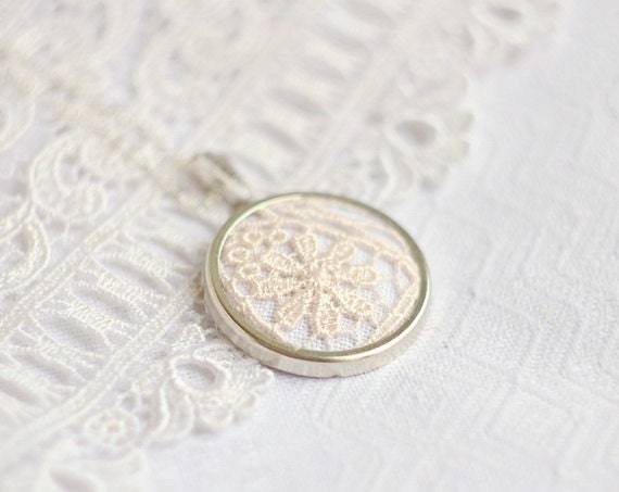 Textile necklace with ivory lace - bridesmaid jewelry, gift for her