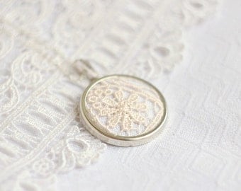 Textile necklace with ivory lace - bridesmaid jewelry, gift for her