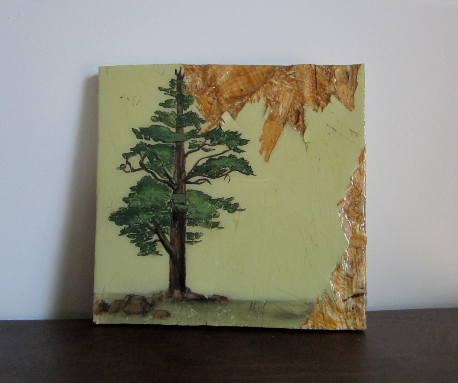 Original Painting l Sierra Pine 8x8 painting l Art Original painting, nature, green tree woodland rustic redtilestudio