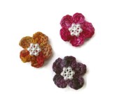 Crochet flower magnets. Memo board or fridge. Set of 3. Strong