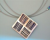 Minimalist Jewelry - Negative Space Caning - .999Silver - PMC- Fine Silver -Blue Resin-Iridescent Blue Cube Beads