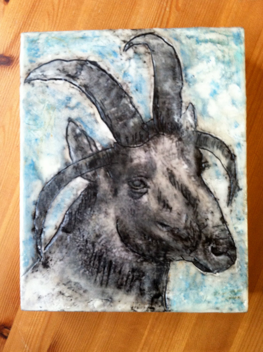 Quadricorn Sheep Encaustic Painting
