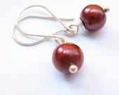 Simple Red Freshwater Pearls sterling silver dangler Cherry