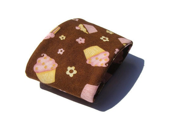 Pink and Brown Cupcake Coffee Cozy with Flowers Handmade Insulated Beverage Sleeve Hot Drinks Cold Drinks Eco Friendly