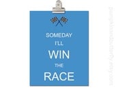 Kids Wall Art - Children's Art Print Poster, Modern Nursery, Checkered Flag, 11x14 Print, Blue, Someday I'll Win The Race