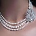 Vintage Style Swarovski Pearl and Crystal Flower Bridal Necklace Triple Strand Pearl Flower Rhinestone Brooch Necklace Bridal Jewelry