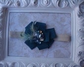 Baby Flower Headband - Newborn Headband - Photo Prop -Teal Blue Flower Headband