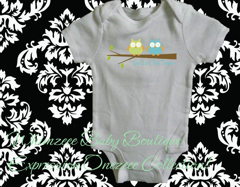 Baby Onesie-Owl Love You Forever White Onezeee Bodysuit (Blue/Green V.) - (You pick the size)-Baby Gift-Baby Shower