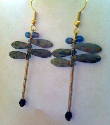 Dragonfly Earrings Purple Peacock