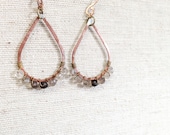 Minaret Earrings in Smokey Quartz.  Hammered Copper Teardrop earrings.