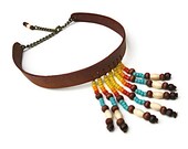 Native American Style Beaded Leather Choker Adjustable