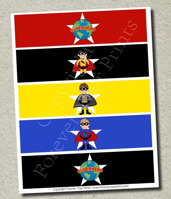 Superhero Water Bottle Label - INSTANT DOWNLOAD Il_570xn