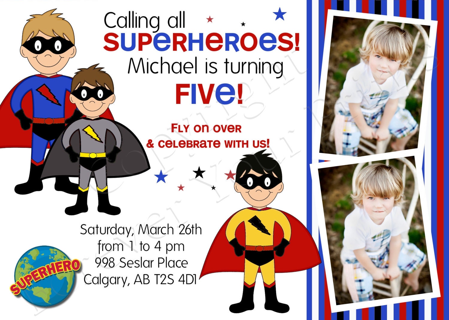 Superhero Birthday Invitation - FREE Thank You Card Included