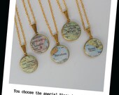 Custom Map Vintage Locket pendant with Gold 17 inch with Chain,  U Choose your Special Place in the Heart, Free shipping