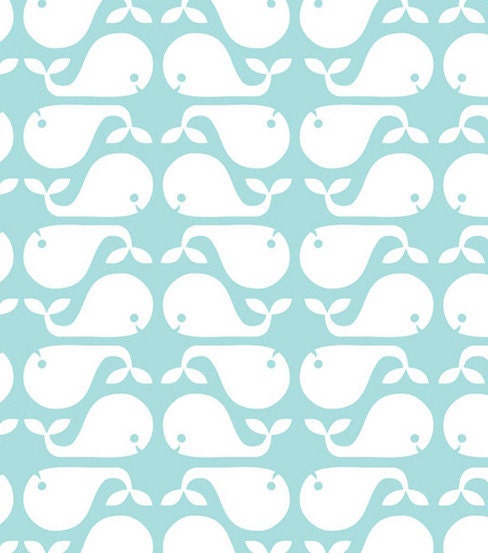 Baby/Childrens Blanket Double Sided Cotton Flannel  Aqua Blue and White Whales 30" x 40"