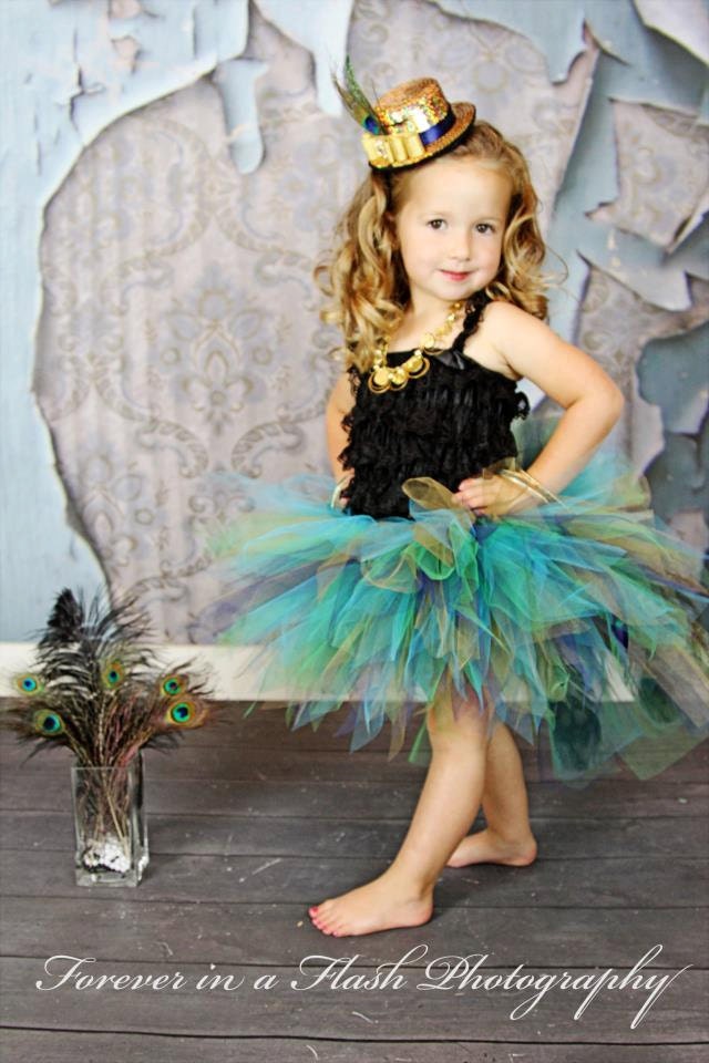 Toddler Peacock Feather Bustle Tutu...Pageant, Photo Prop, Flower Girl, Costume...Sizes 6 Months to 4T . . . GOLDEN PEACOCK with Feathers
