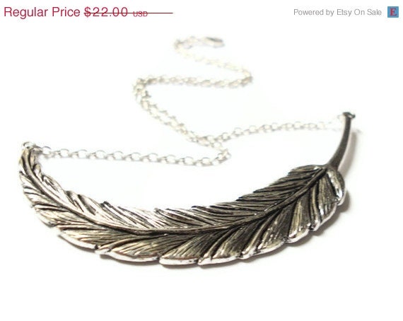 Large Silver Feather Necklace