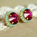 Stud earrings Crystal big pink - 14 k plated gold post earrings real swarovski rhinestones .
