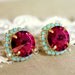 Stud earrings Crystal big pink - 14 k plated gold post earrings real swarovski rhinestones .
