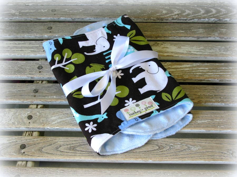 Baby Boy Burp Cloths, Michael Miller "Zoology" with Blue Minky /Baby Accessories, Baby Boy Shower Gift