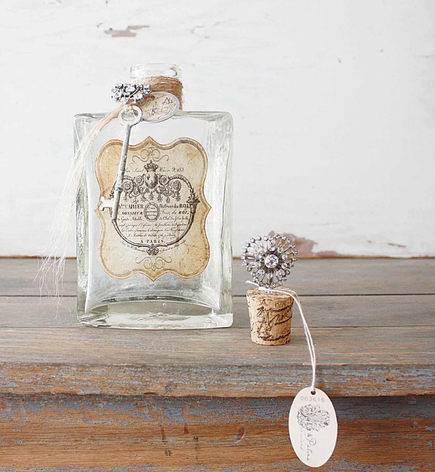 Large Repurposed Vintage Bottle - Rustic & French