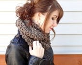 Knit Infinity Scarf In Taupe Tweed
