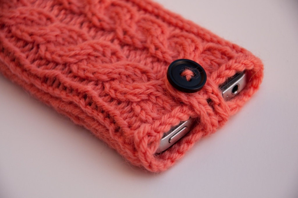 Coral Pink Double Cable Knit iPhone Case (3/4/4S Gen models)