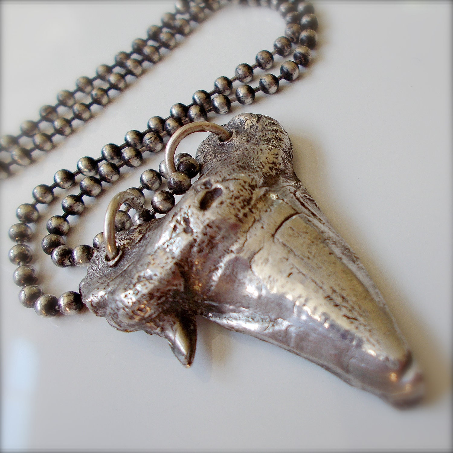 Eco-friendly, Giant Silver Extinct Shark's Tooth Pendant, Men's Jewelry, Maritime, Earthy, Nautical, Fishermans Gift, Fathers Day