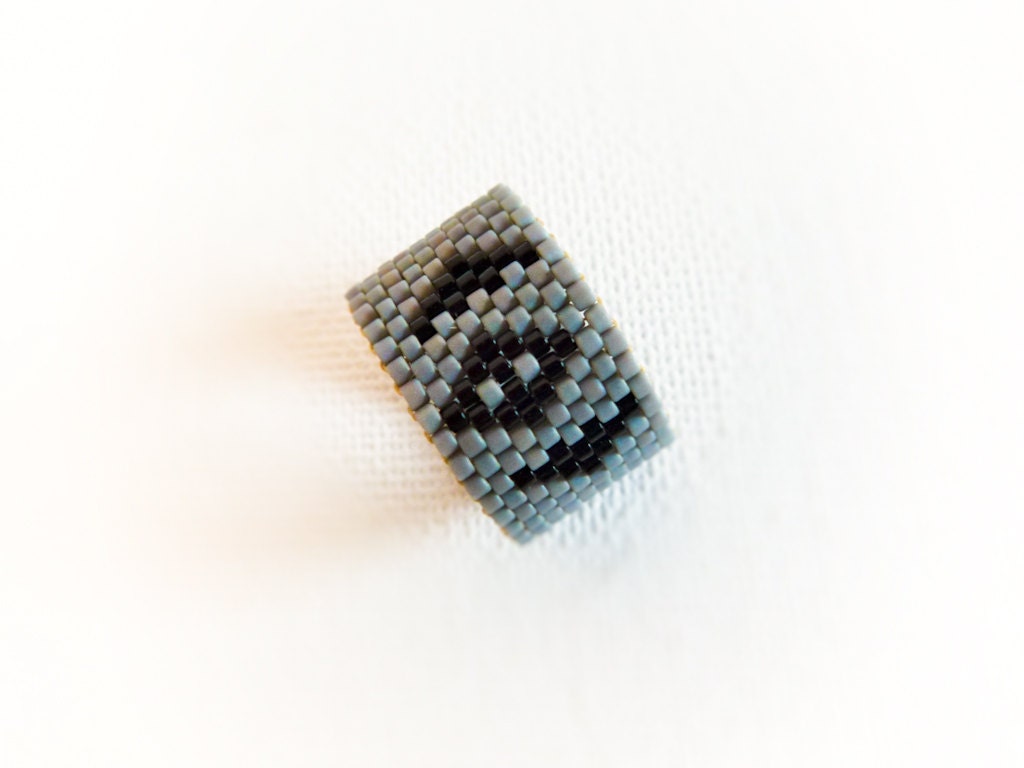 Geometric modern band ring. Gray black minimalist  seed bead jewelry.  men gift idea