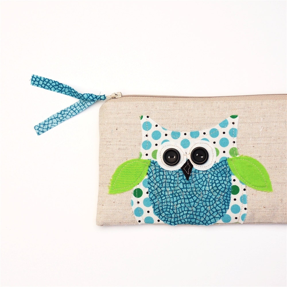 best friend birthday gift, blue owl zipper pouch, pencil bag, READY to SHIP by mamableudesigns on etsy