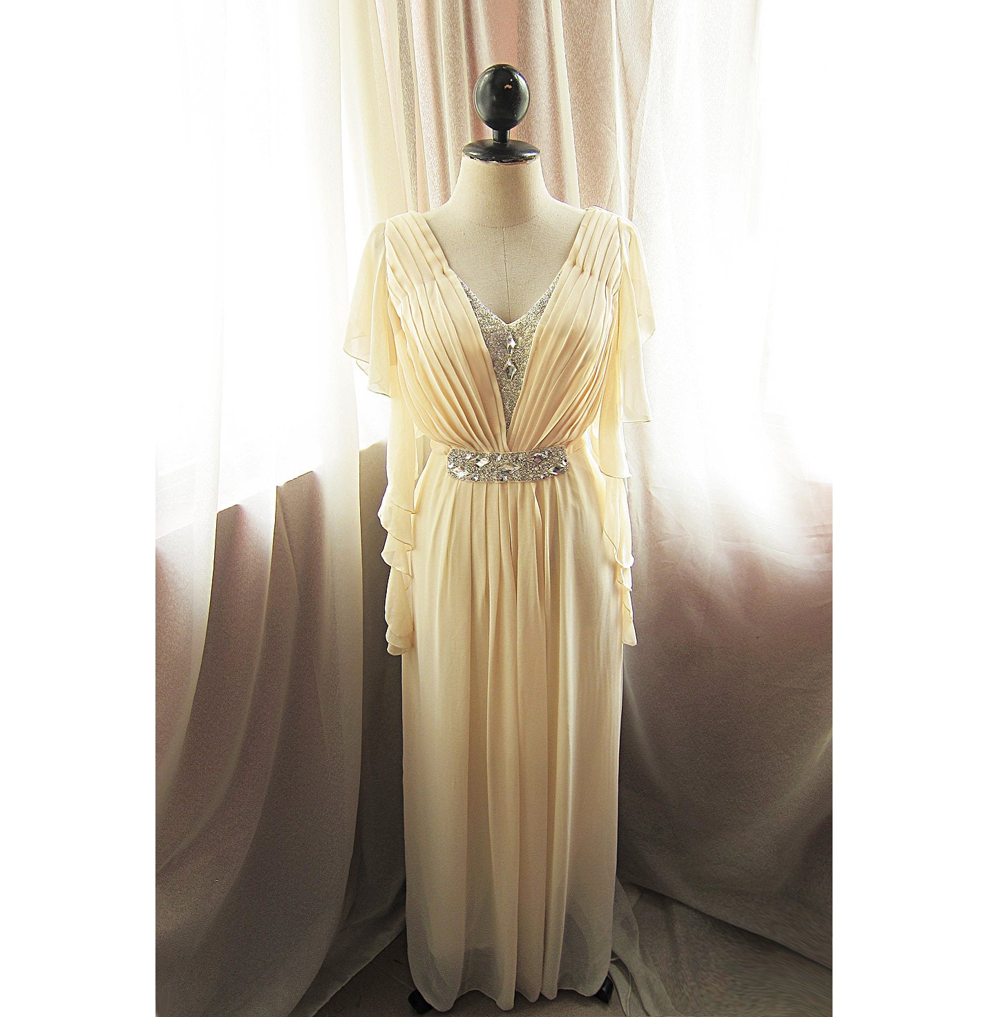 Egyptian Cleopatra Goddess Soft French Cream Spring Summer Romance Dreamy Alice in Wonderland Flowy Angel Marie Antoinette Gown