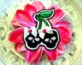 Pink Skull Cherries Flower Hair Clip - Pinup Rockabilly Accessory