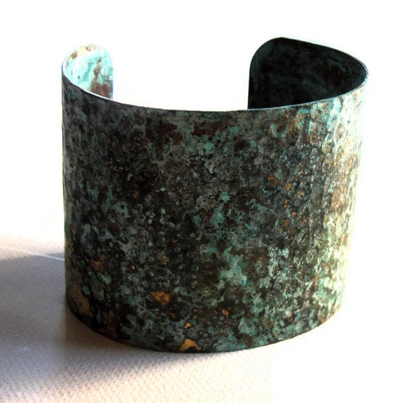 Brass Cuff Blue Verdigris Textured Bracelet Fashion Jewelry