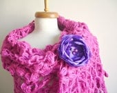 Pink  Shawl,  New Season, Autumn Winter Fashion,  Big Triangle Shawl By Crochetlab, Mohair, Ready To Ship, Gift for Her