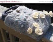 ON SALE OOAK felted bag with flowers and embedded shells - grey purse - embroidered river detail - BitsOfFiber