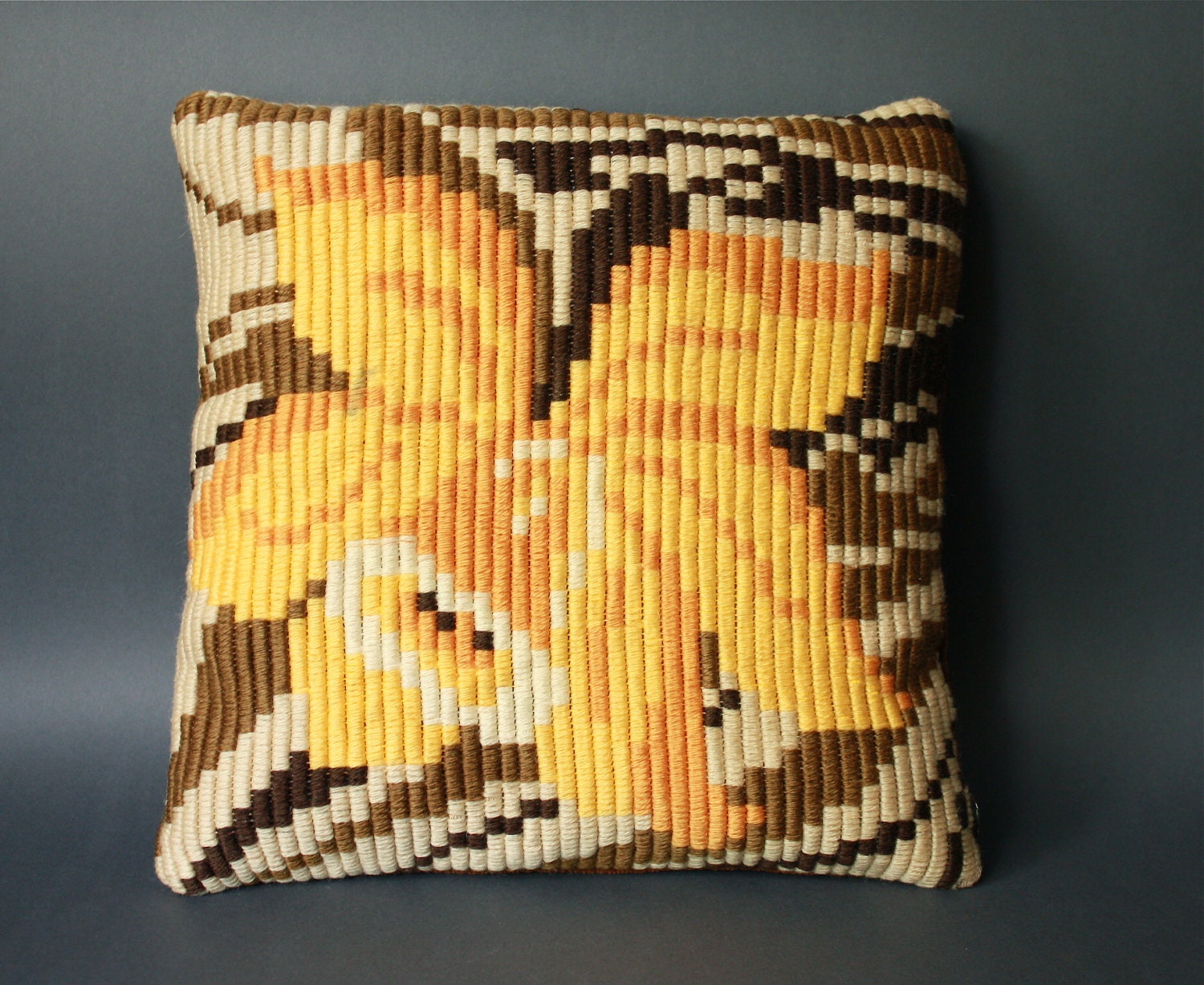 Vintage Bargello Pillow Cover Mustard Daffodil