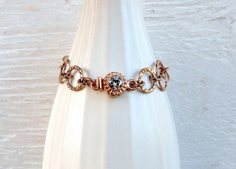 Rose gold bracelet with cubic zirconia clasp, petite
