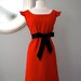 Classic Audrey Hepburn Style Dress - Woman's Red Dress with Black Bow Belt - Elegant and Sophisticated Dress