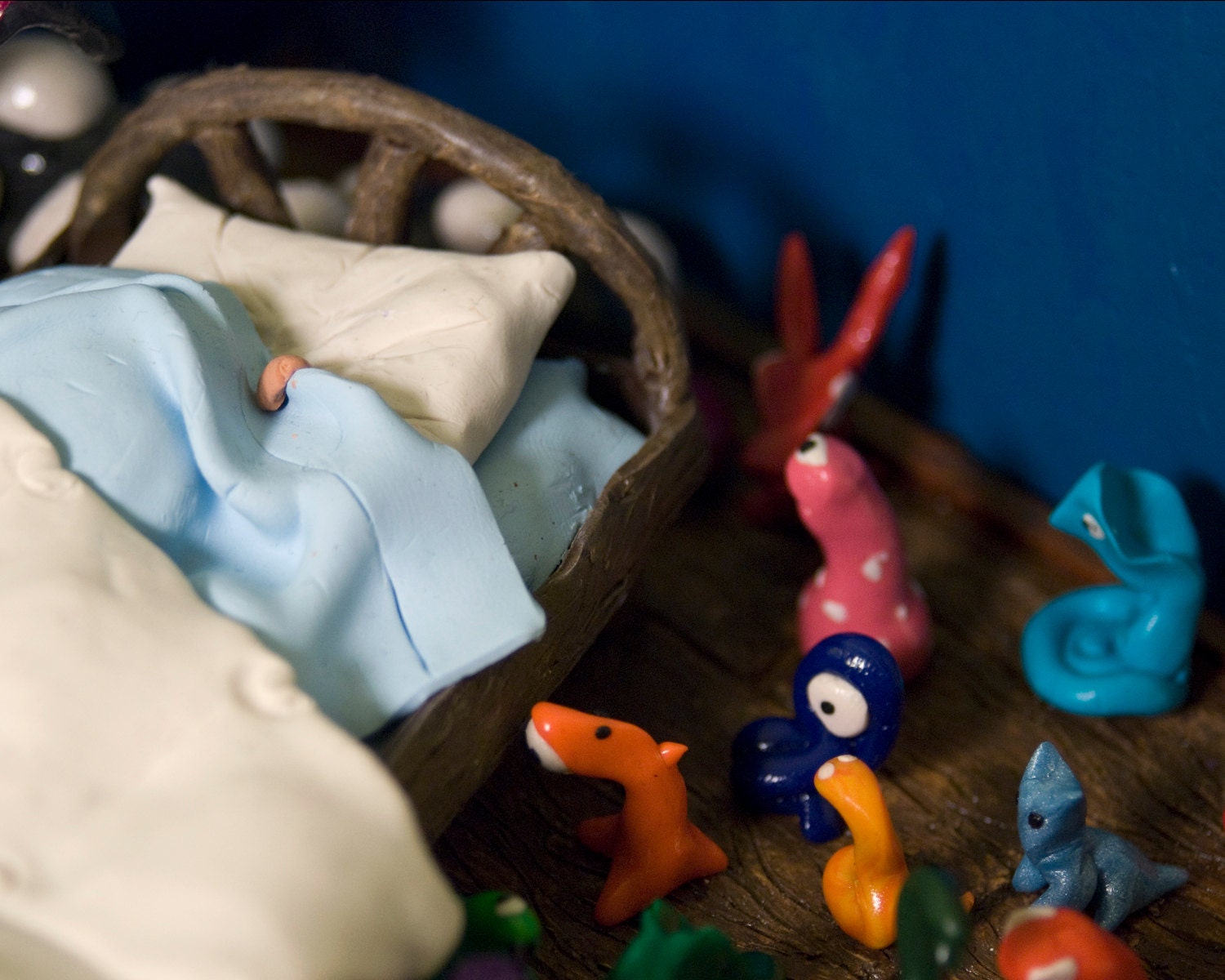 Childhood 1 - Imagination -- mixed media sculpture - monsters in the closet - bedroom - dollhouse - polymer clay