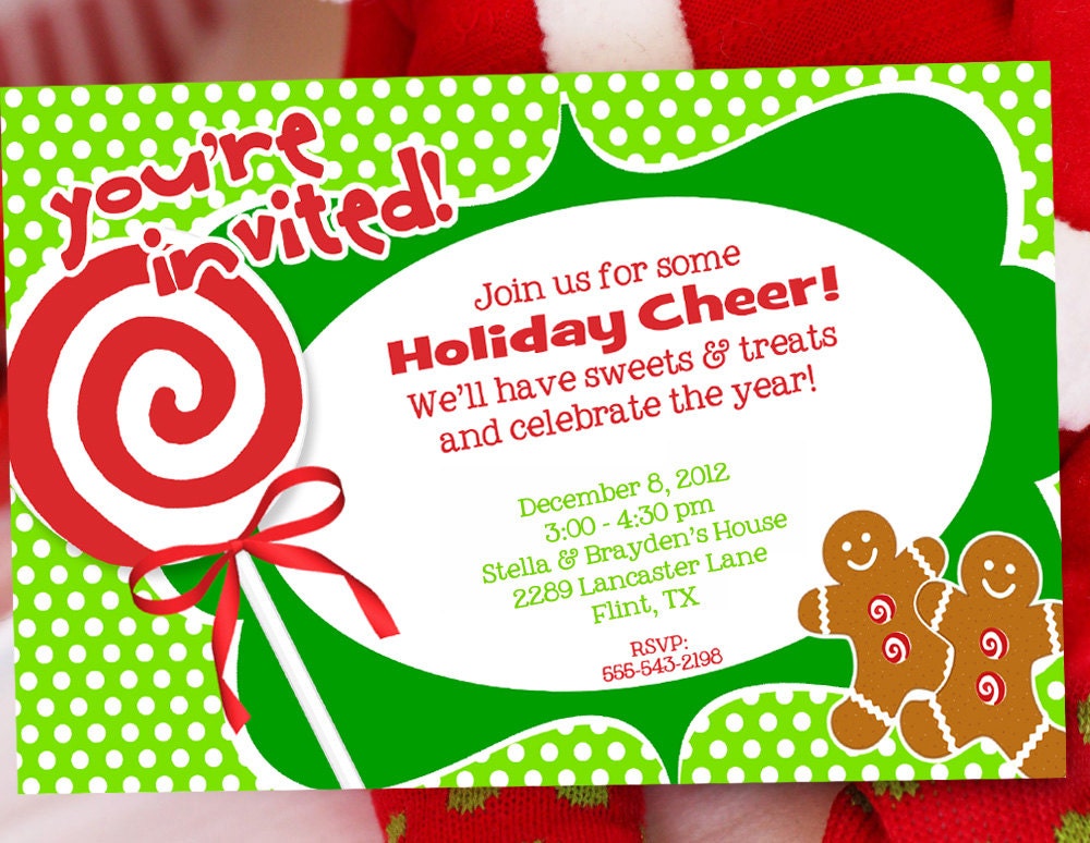 Candy Christmas Party Invitation -- Sweet - Cookie - Christmas Invitation by Amanda's Parties To Go Il_570xn
